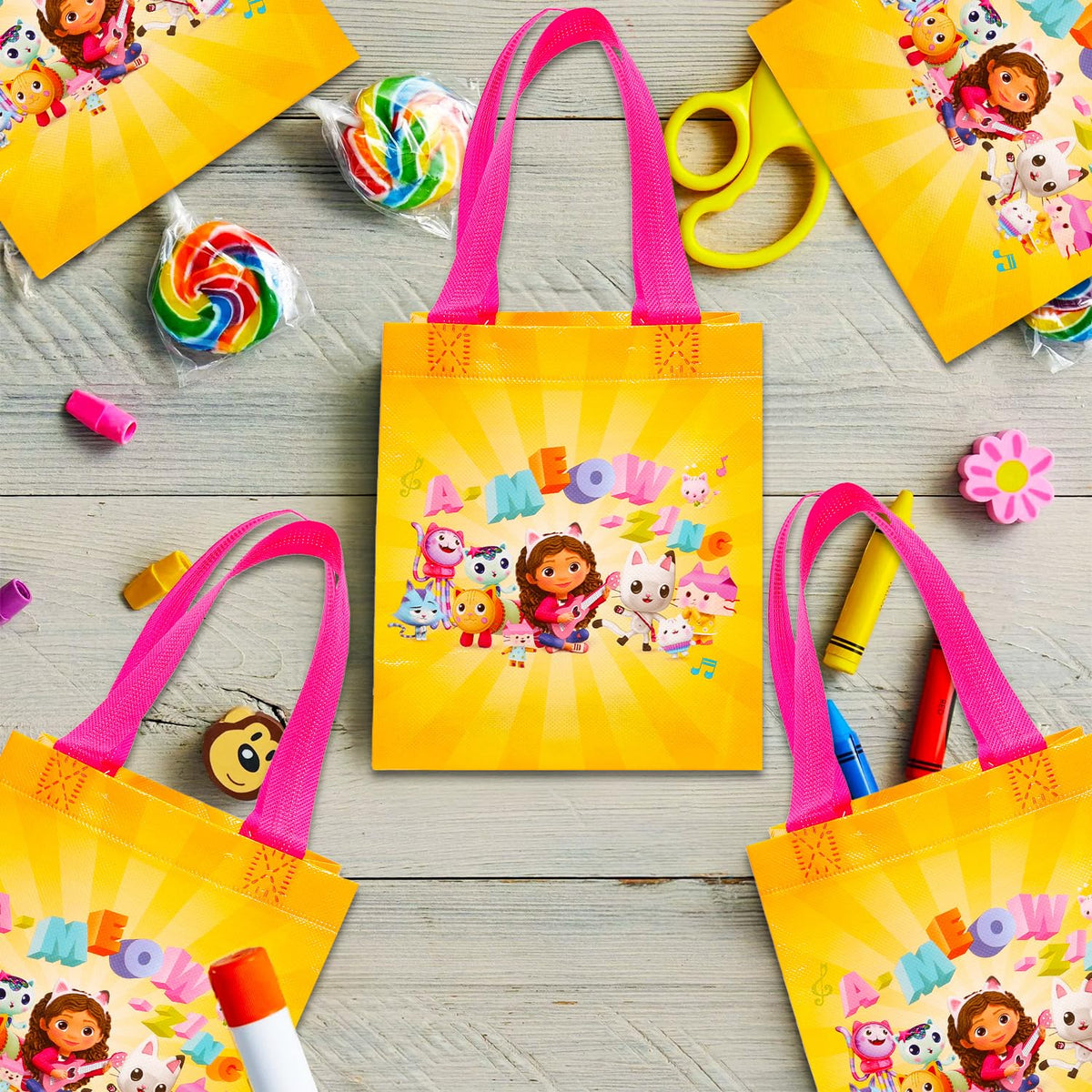 Gabby's Dollhouse Party Favor Bag Set – 24 Pack of 8" Gabby Party Goodie Bags for Kids Bulk Reusable Totes | Gabbys Dollhouse Birthday Supplies