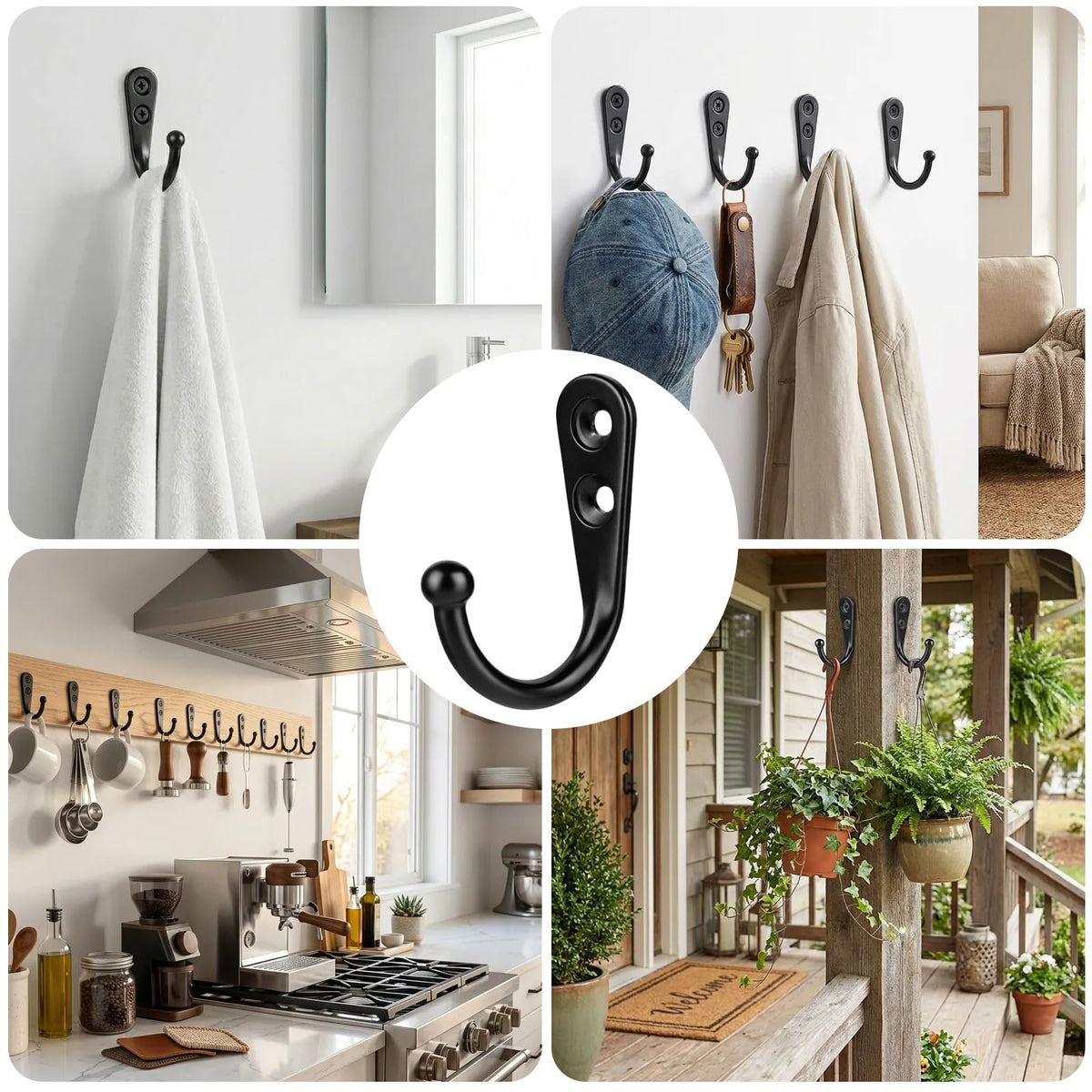 POZEAN Wall Hooks for Hanging, 40 Pack Black Small Coat Hooks with 80 Screws, Heavy Duty Single Prong Wall Hooks for Keys, Cups,Towels,Bag and More