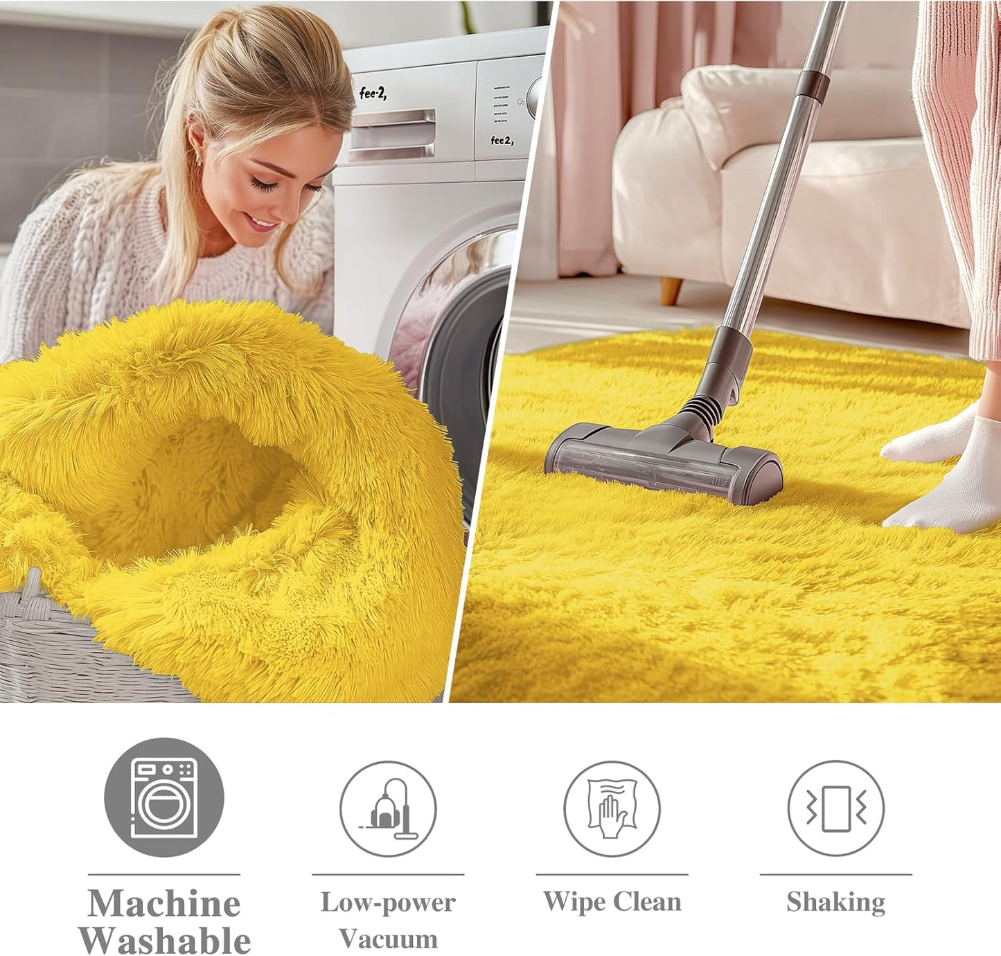 OLANLY Yellow Round Rug - Soft & Fluffy 6 ft Circle Area Rug for Bedroom, Living Room & Nursery Decor
