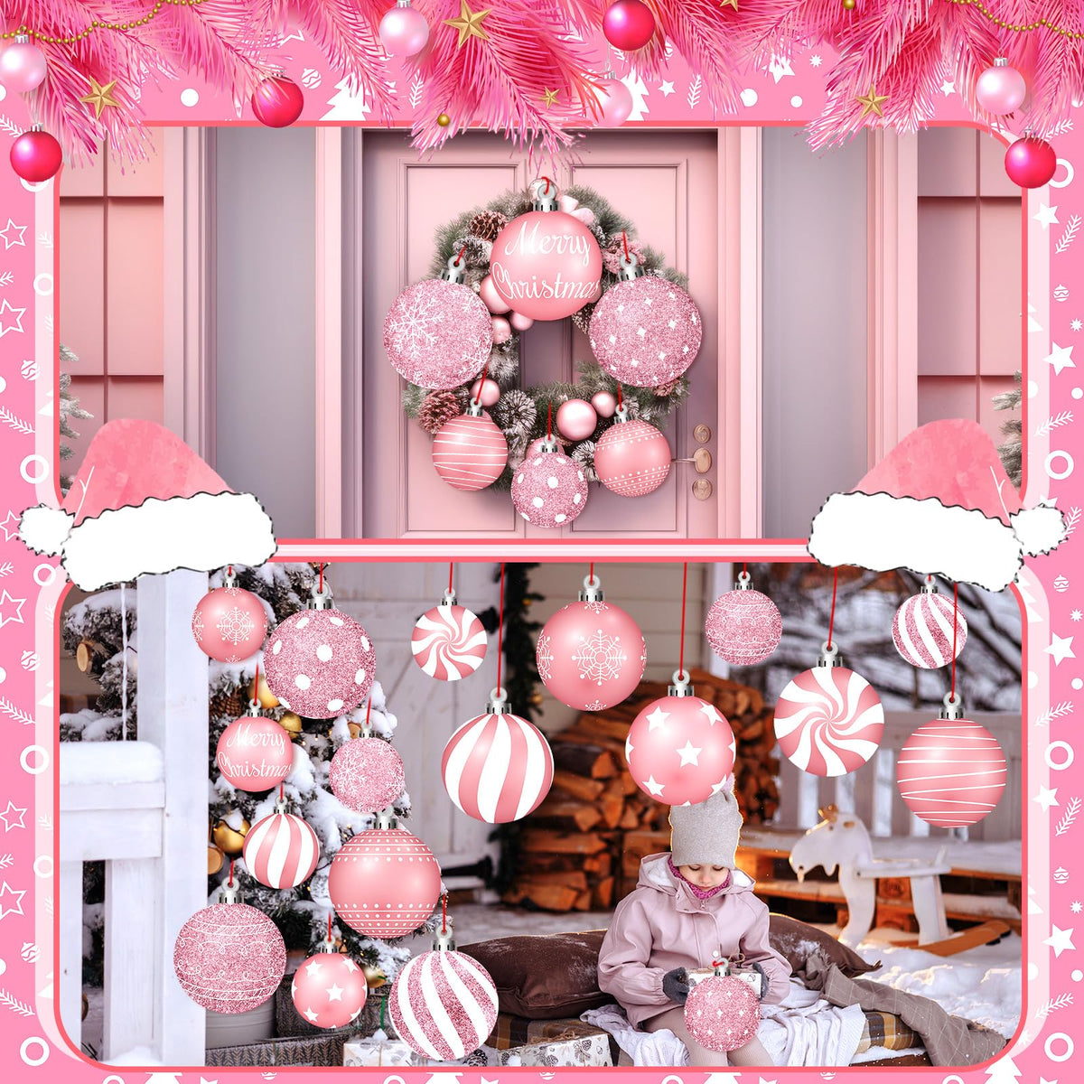 Huwena 24 Pcs Christmas Decorations Outdoor Christmas Hanging Ornaments Peppermint Candy Yard Signs Double Sided Lawn Decorations Peppermint Ornaments for Xmas(Pink)