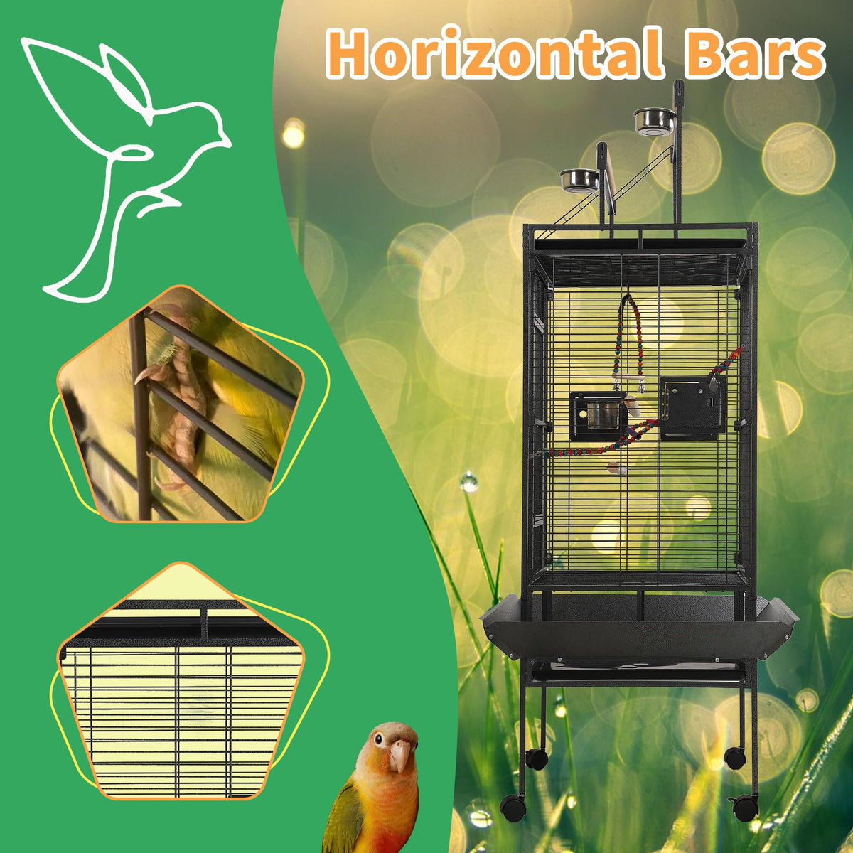 Sinopet 68.5" Extra Large Bird Cages for Parrots,Large Parrot Cages for Large Birds with playtop,Flight Bird Cages for Parakeets with Wheels,Metal cage for Birds,African Grey,Lovebird,Cockatoo,Conure