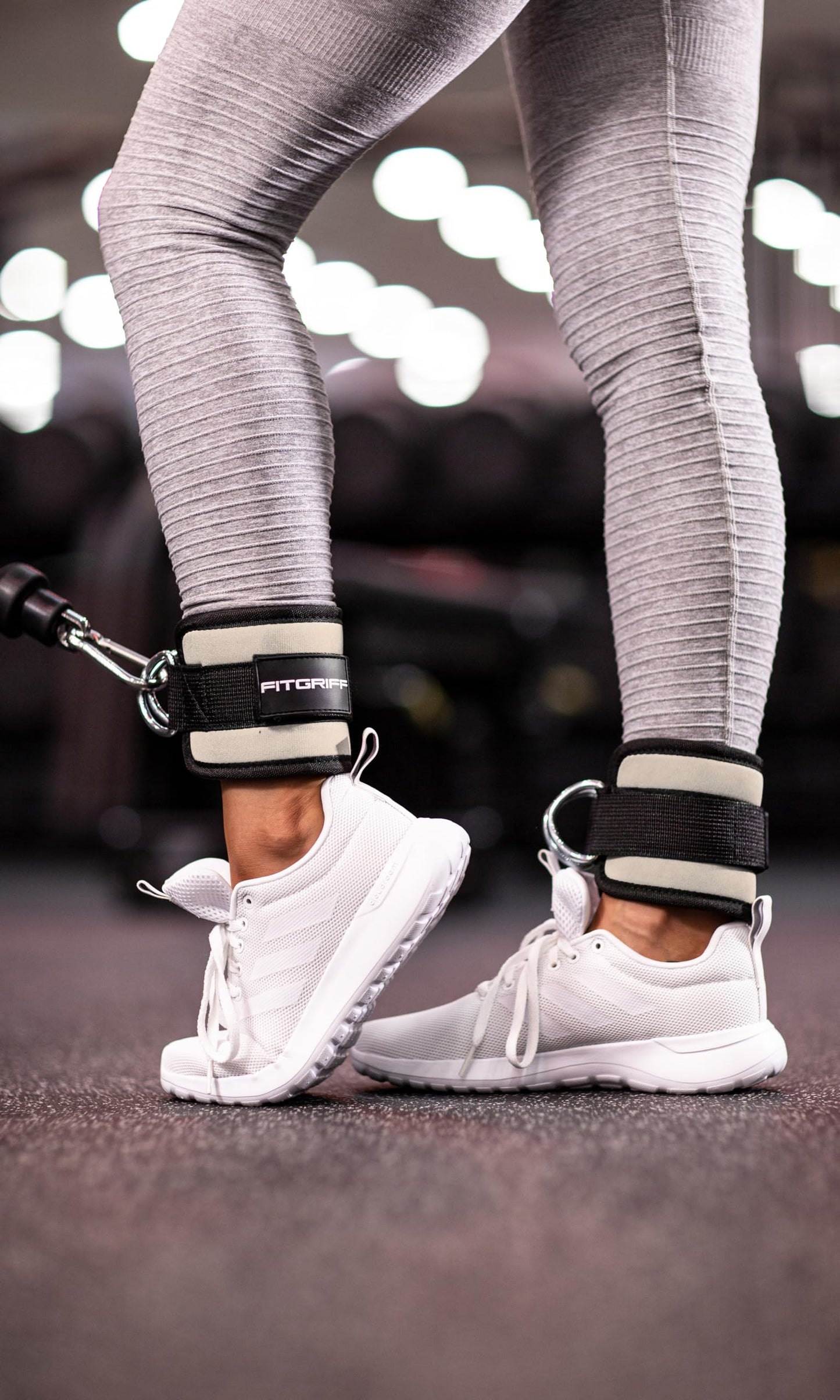 Fitgriff® Ankle Straps V1 for Cable Machine (2 Pieces) - Gym Workout Equipment - Leg Pulley Attachment, Kickback Straps (Sand)
