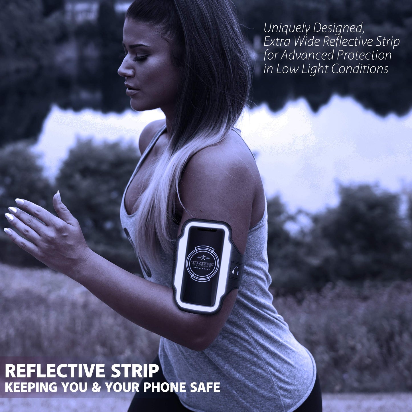 TRIBE Running Phone Holder Armband. iPhone & Galaxy Cell Phone Sports Arm Bands for Women, Men, Runners, Jogging, Walking, Exercise & Gym Workout. Fits All Smartphones. Adjustable Strap, CC/Key Pocket