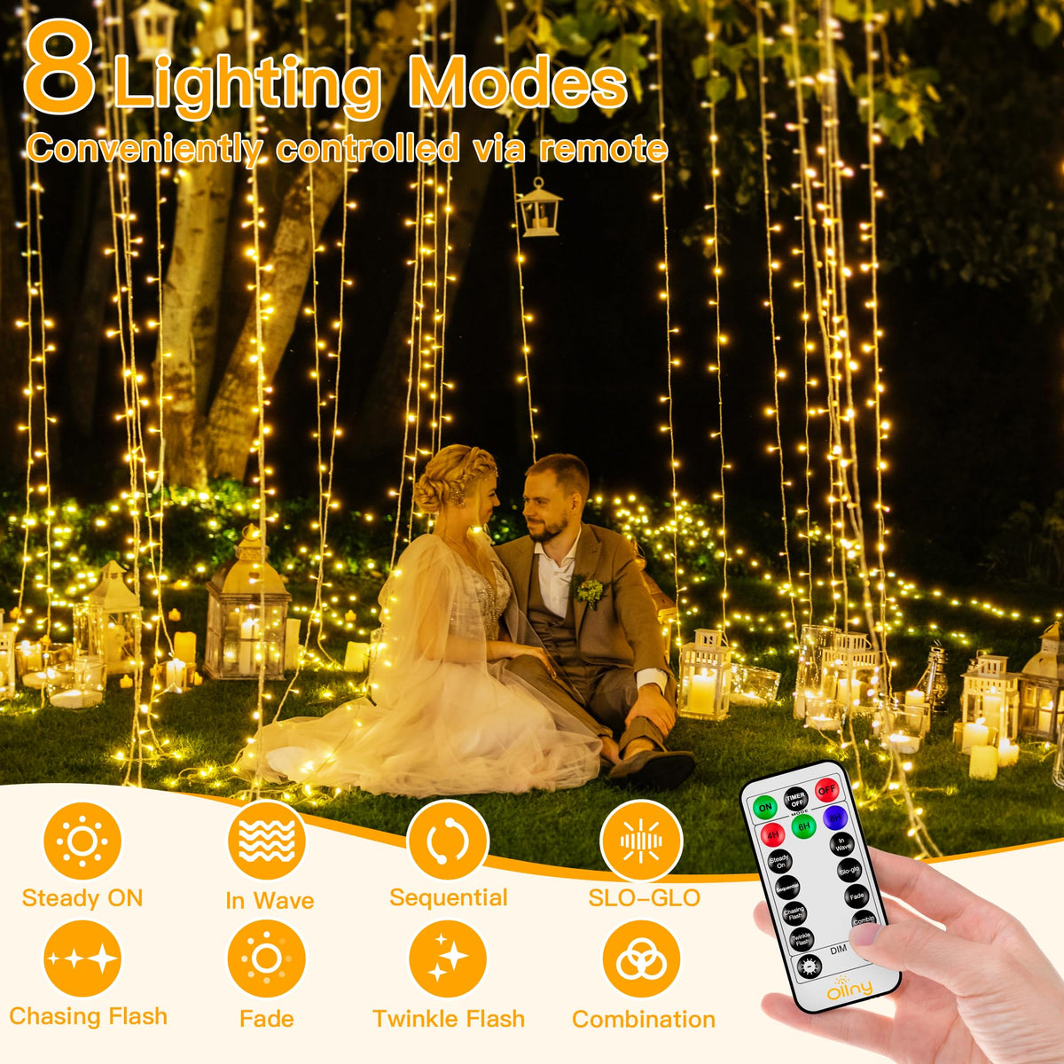 Ollny 400LED 131FT Christmas Lights Outdoor, Clear Wire Fairy Lights with Remote 3 Timer, Plug in 8 Modes String Lights for Bedroom Indoor Outside House Party Xmas Decorations, Warm White