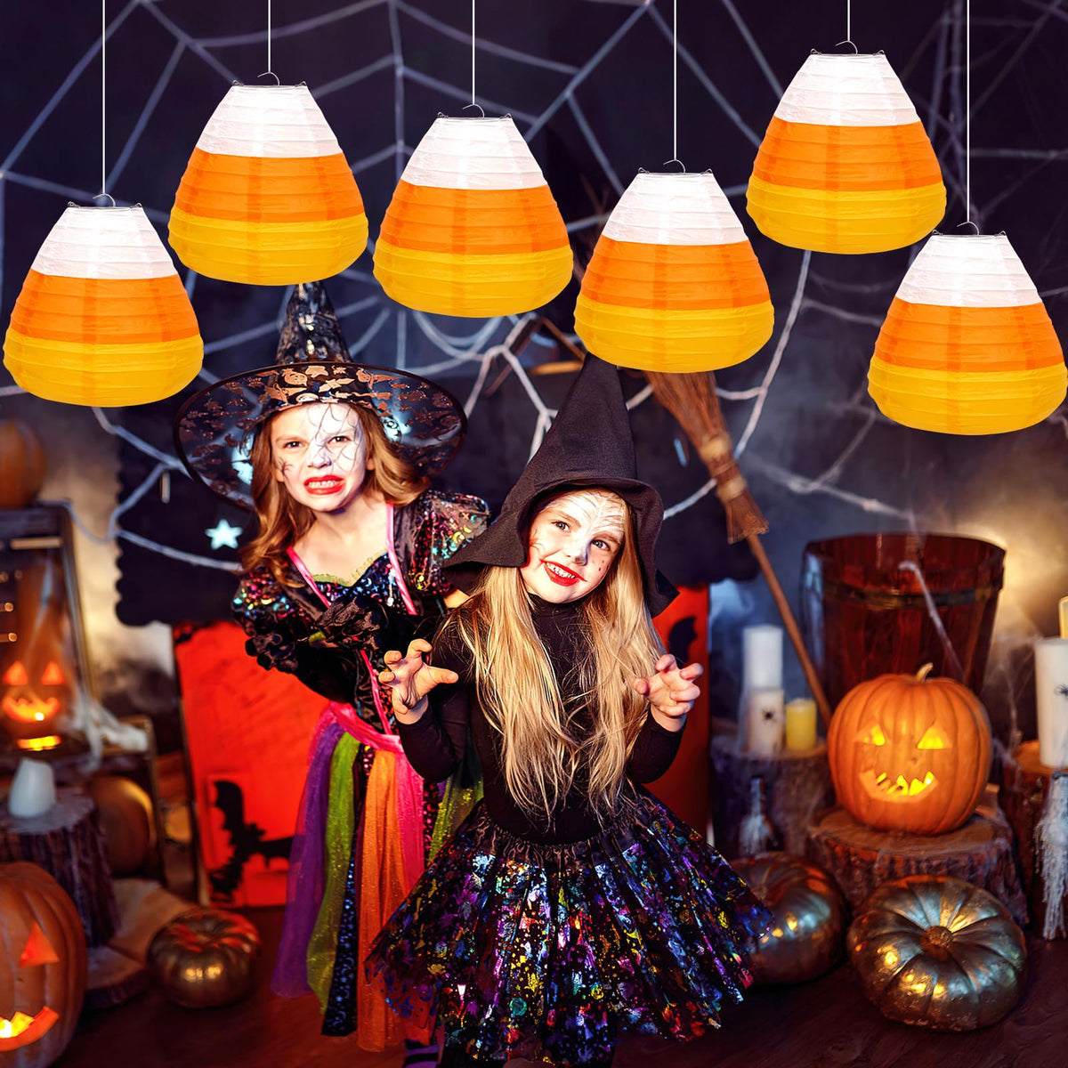 DECYOOL 12PCS Halloween Paper Lanterns, 3D Candy Corn Hanging Ornaments