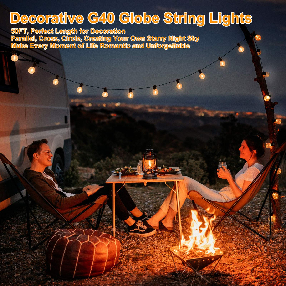 100ft 2-Pack Outdoor G40 LED Globe String Lights Dimmable Waterproof Shatterproof Light Strings with 52 Bulbs Connectable Commercial Hanging Lights for Christmas Patio House Backyard Balcony Party
