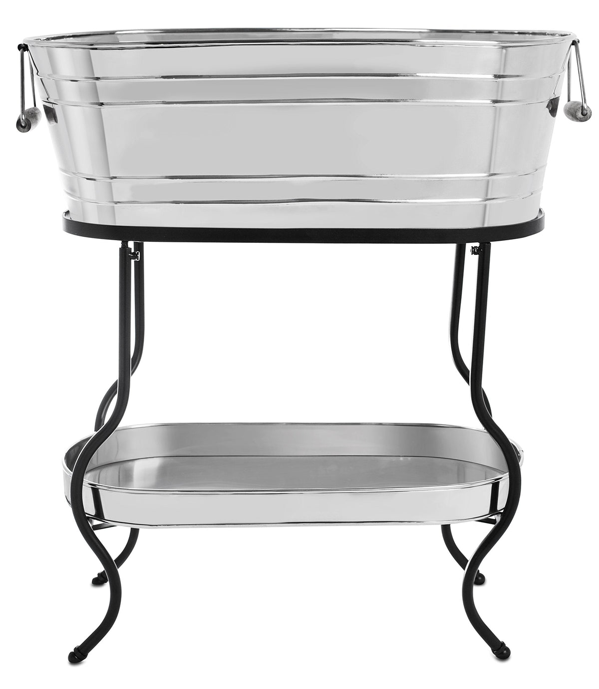 BirdRock Home Stainless Steel Beverage Tub with Stand - Oval - Bottom Tray - Party Drink Holder - Wooden Handles - Outdoor or Indoor Use - Free Standing