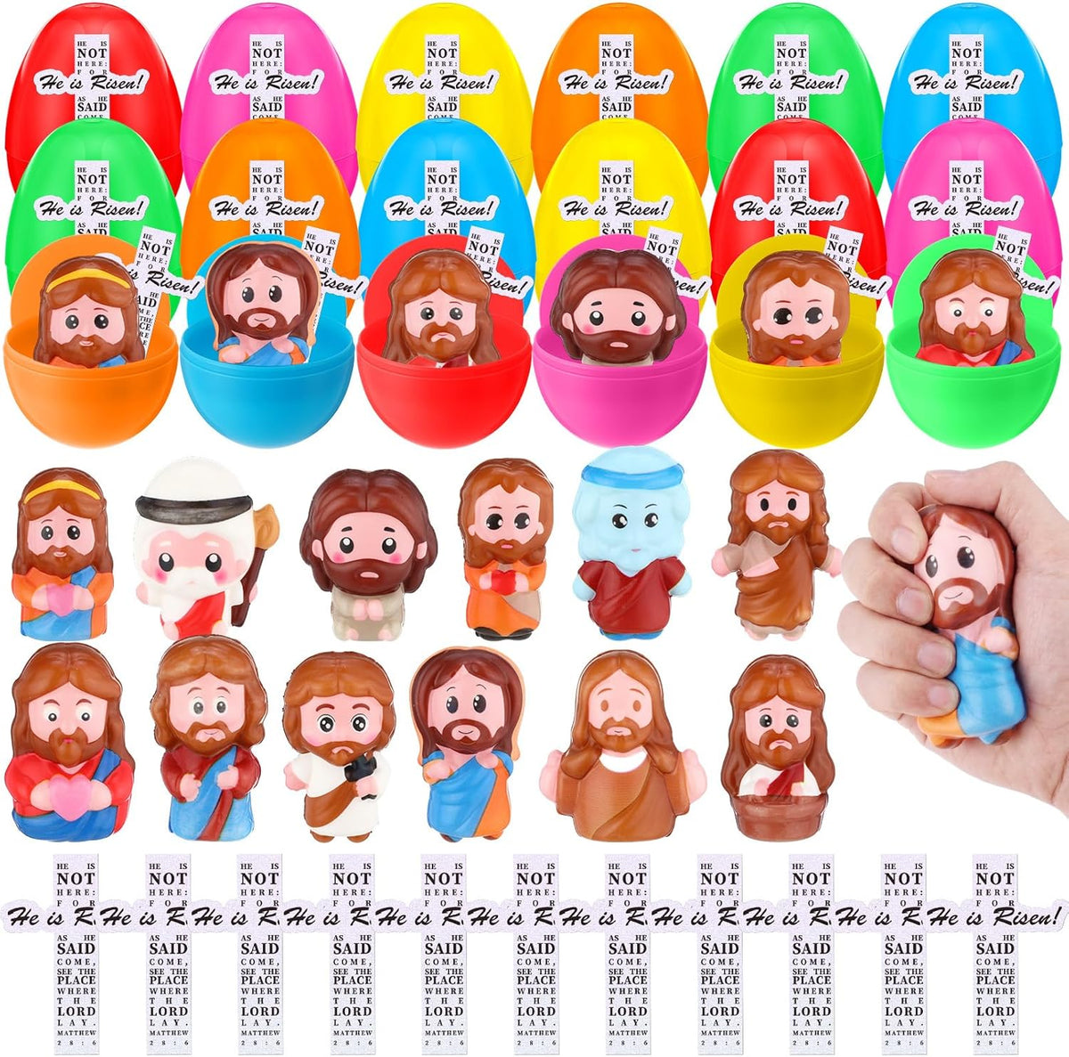 Novabright Easter Egg Set - 36 Colorful Eggs with Jesus Figures & Scripture Stickers | Perfect for Church Hunts