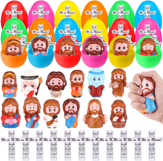 Novabright Easter Egg Set - 36 Colorful Eggs with Jesus Figures & Scripture Stickers | Perfect for Church Hunts