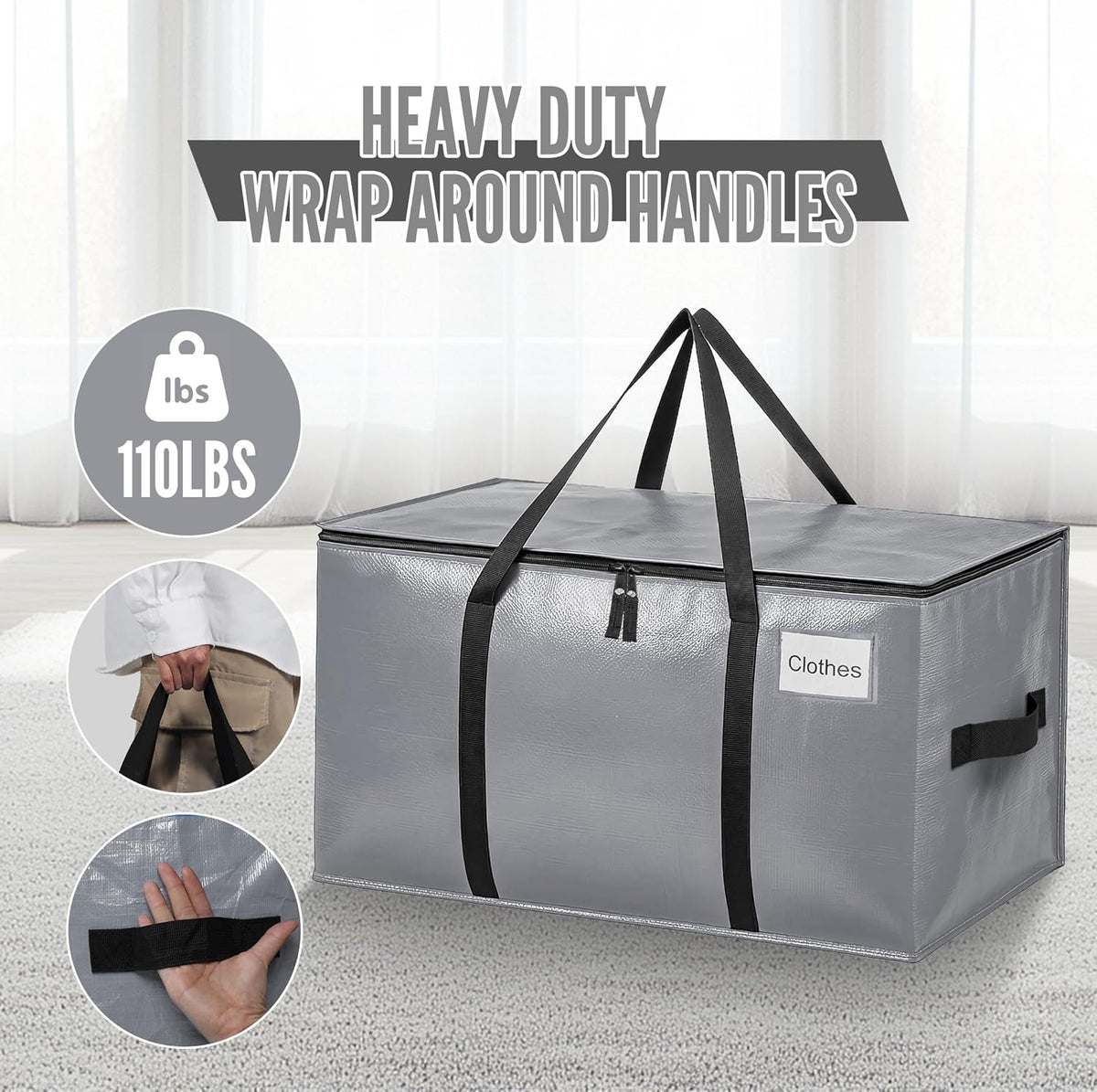 BAGAIL Heavy Duty Moving Bags - Extra Large Storage Totes with Strong Handles | 16 Pack in Grey