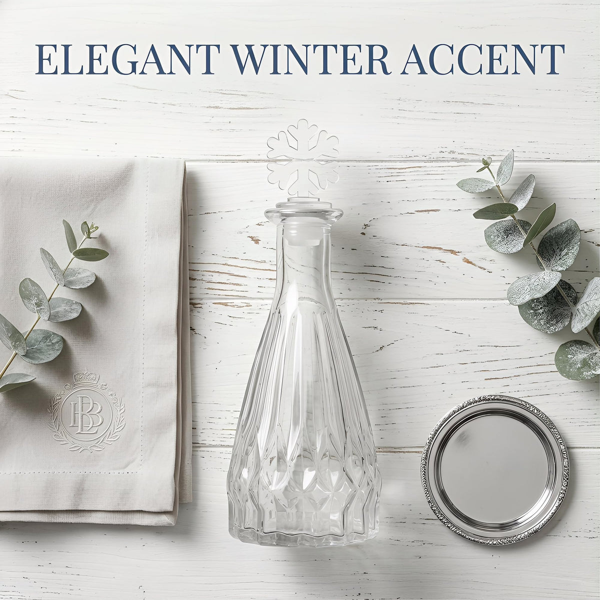 HMETOL 2pcs-Decorative Glass Jars with Ornate Glass Stoppers, Elegant Home Decor, Essential Oil Vials 2.8" L x 2.8" W x 7.5" H Snowflake Shaped Snap Cover