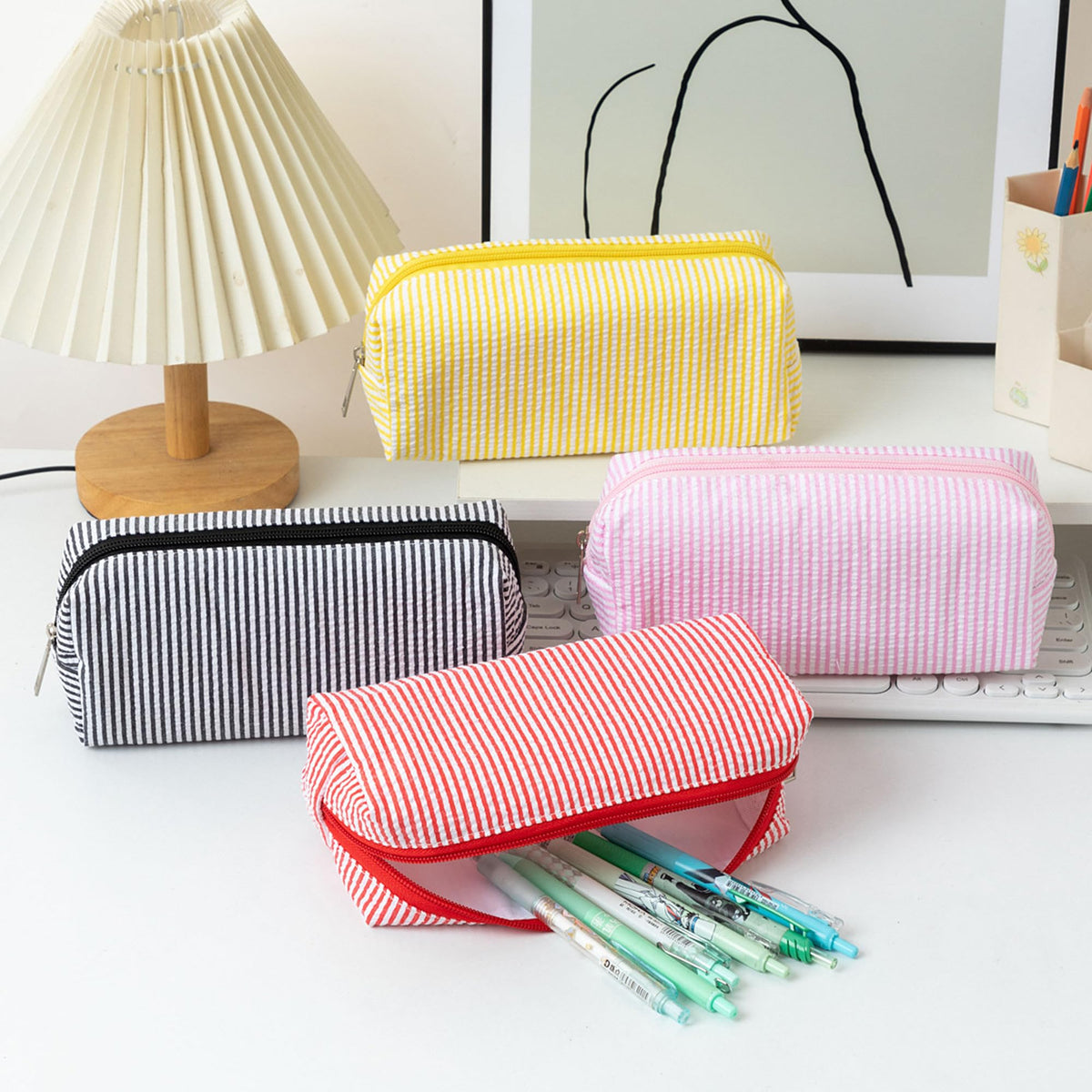 OZAOZ Cute Pencil Case Capacity Pencil Pouch Aesthetic Pen Bag Office Stationery Organizer Simple Sturdy Multifunctional Cosmetic Pouch (Light blue)