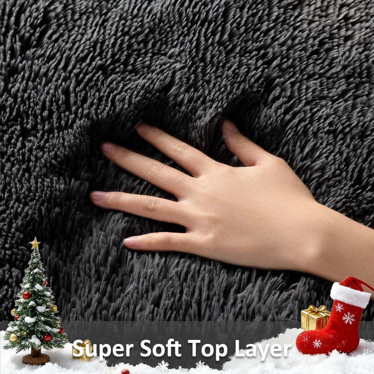 Ophanie Runner Rug - Non-Slip Fluffy Shaggy Carpet for Hallway | 2x6 Black Bedroom Decor