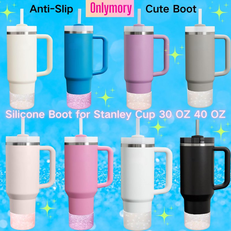 Onlymory 2Pack Glitter Silicone Boot for Stanley Cup 40 30 20 OZ, Boots Bottom Protector for Owala/HydroJug 40OZ Tumbler, Protective Sleeve for Stanley Cup Accessories Bumper