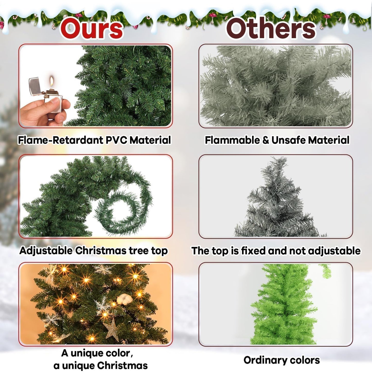 32Pcs 6 FT Christmas Tree with Light and Nightmare Ornament Ball Before Bendable Whimsical Christmas Tree with Black White Bow Ball 8 Modes String Light Crooked Bent Top for Home Decor (Green)