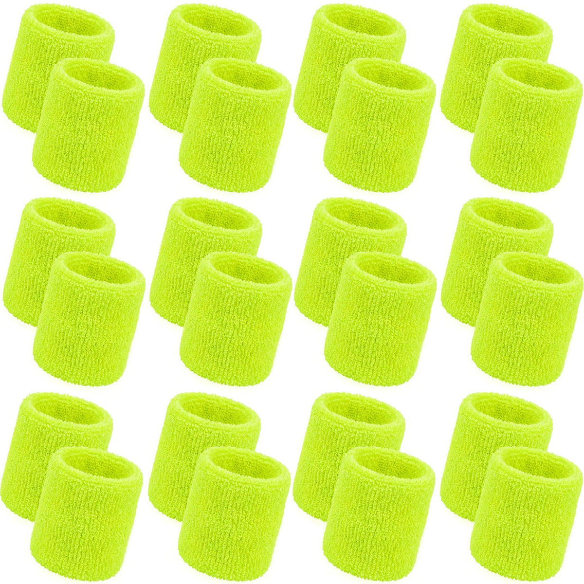 Bememo 24 Pcs Wrist Sweatbands Bulk Sports Wrist Bands for Men Women Breathable Athletic Tennis Wristbands Stretchy Absorbent Cotton Terry for Basketball, Baseball, Gym, Working Out(Neon Yellow)
