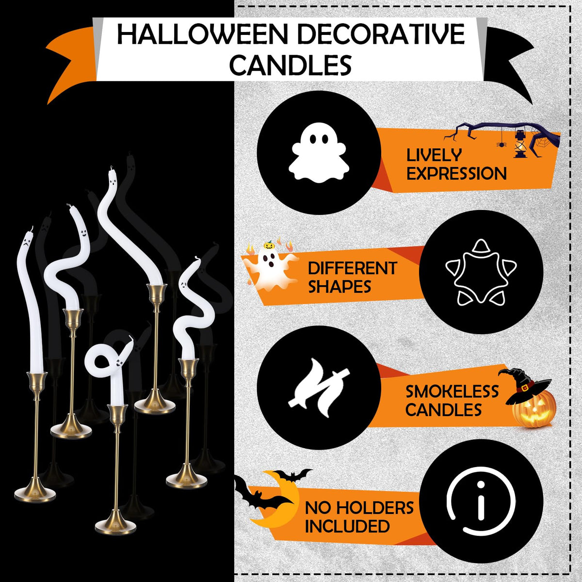 Nuanchu 5 Pack White Ghost Taper Candles Halloween Spiral Unscented Twisted Candlestick Halloween Decor Candle for Home Ghost Spooky Party Dinner Table Birthday Decorations