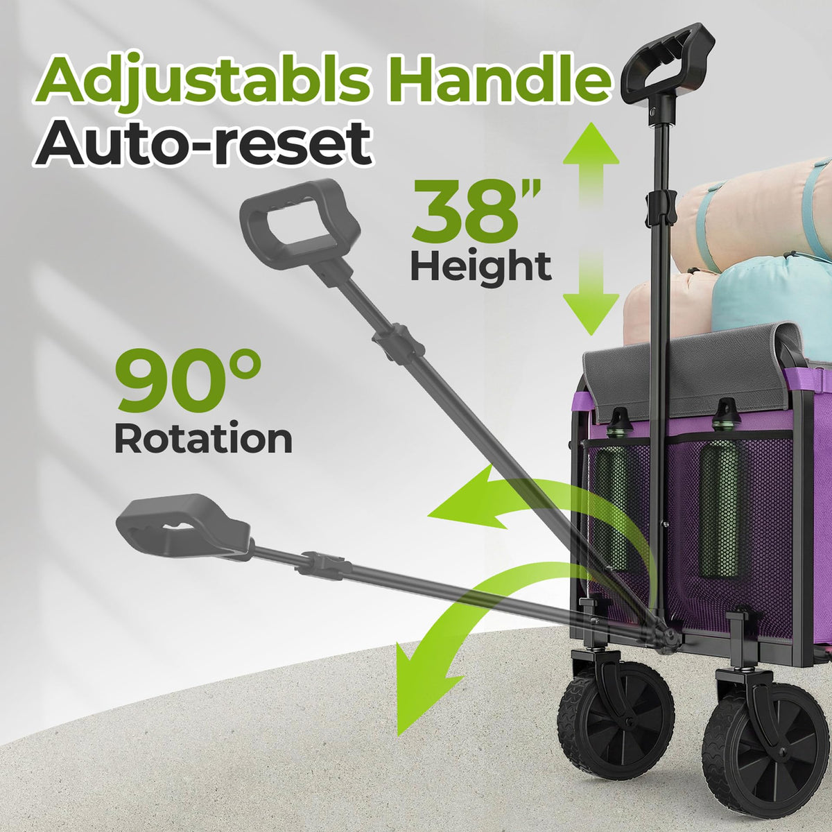 Aimnny Wagons Carts Foldable, Lightweight Collapsible Utility Wagon-220LBS Capacity One-Side Full Zipper, Side Load No Lifting for Light Camping, Grocery, Shopping, Sports & Apartment Moving (Purple)