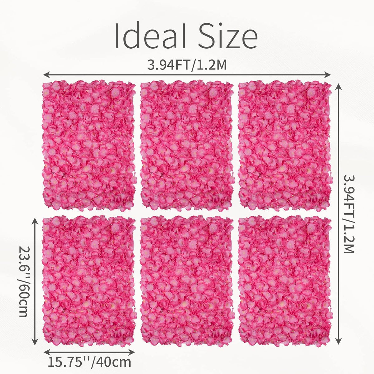 GOUZIBHD Artificial Flower Wall Panel Background, 24 X 16 Pink Faux Roses Artificial Flower Backdrop for Wall Decor, Flower Wall Mat Party Wedding Home Decoration(Size:6PCS)