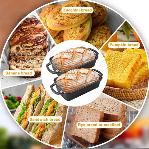 Cast Iron Bread Pan with Lid by [Brand Name] - 2 in 1 Loaf Bakeware for Sourdough & Sandwich Bread - 9×5 Inch Heavy Duty Design