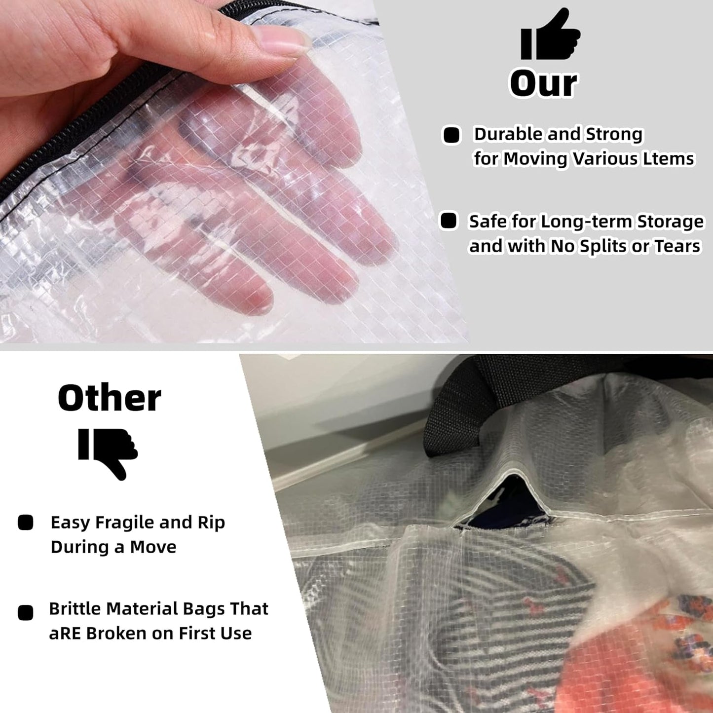 5 Pack Clear Moving Bags by [Brand Name] - Wreath & Garland Storage with Handles and Zippers | Ideal for College, Bedding, Toys, Under Bed Organization