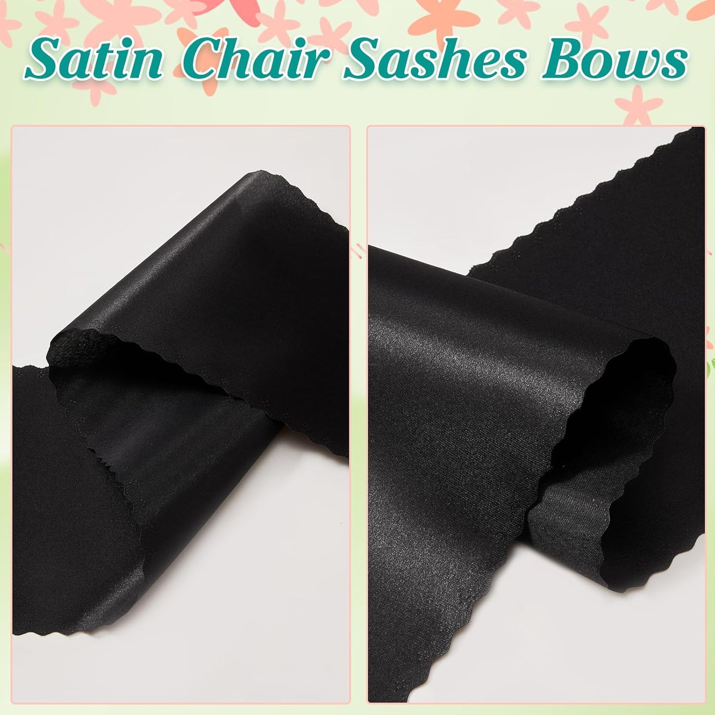 Skiennix Black Satin Chair Sashes - Upgraded 7" x 108" Ties for Weddings & Events | Pack of 50
