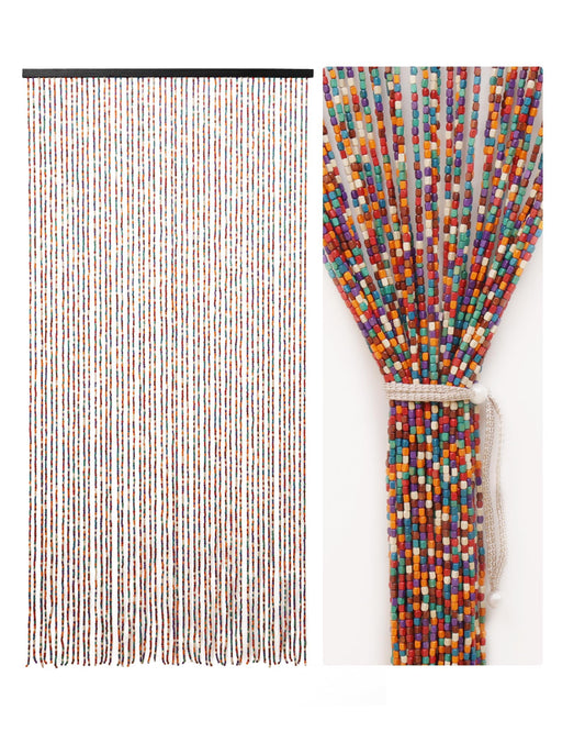Ezcasch 52 Strands Colorful Beaded Curtain Bamboo Curtain for Doorways Multi-Scenario Application Purely Handmade Beaded Curtains as Insect Screen for Bedroom or Balcony 35.4" x 78.7", Rainbow