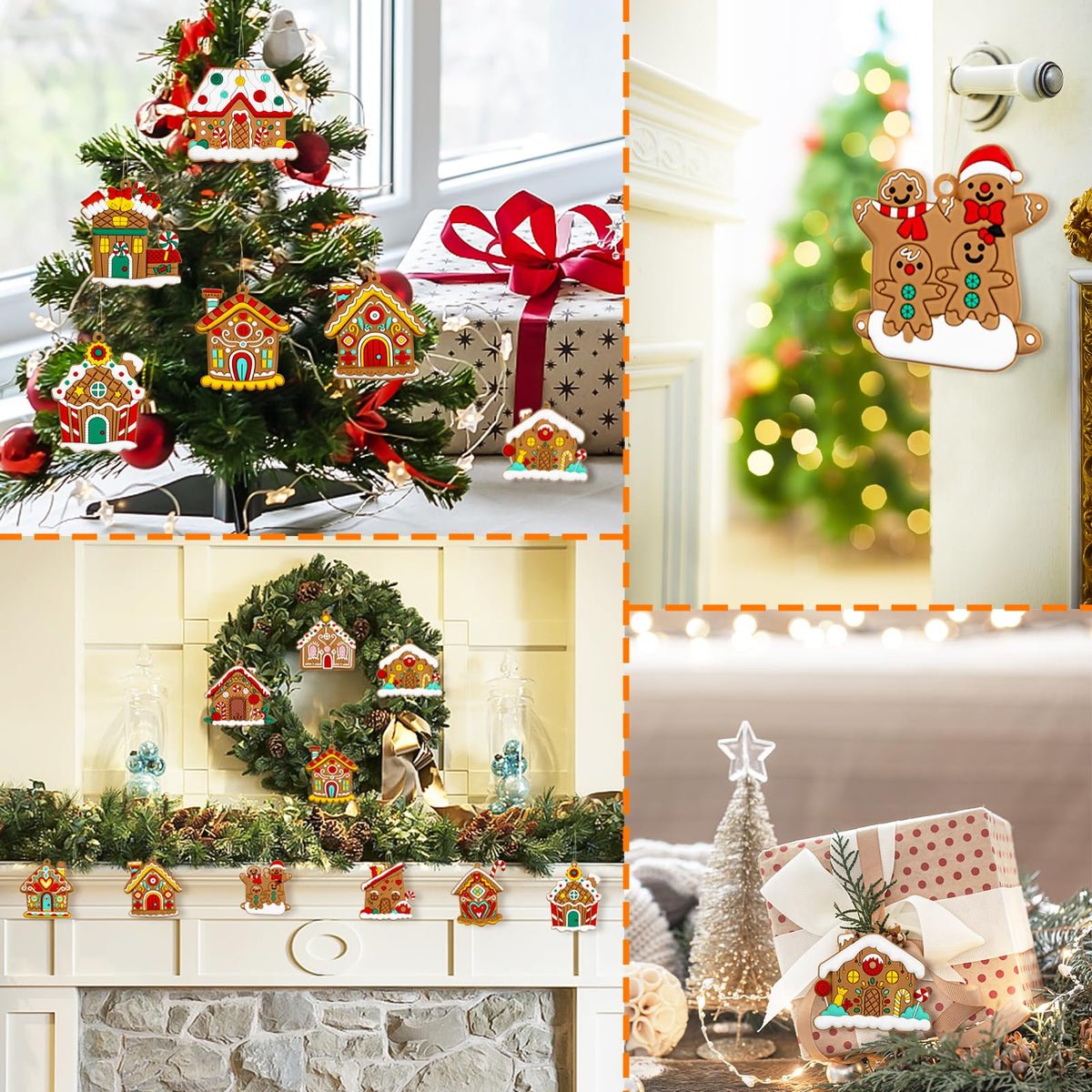 Gingerbread House Ornaments Christmas Tree Decoration - 24pcs Gingerbread House Christmas Decorations Hanging Ornaments for Holiday Xmas Tree Home Decor