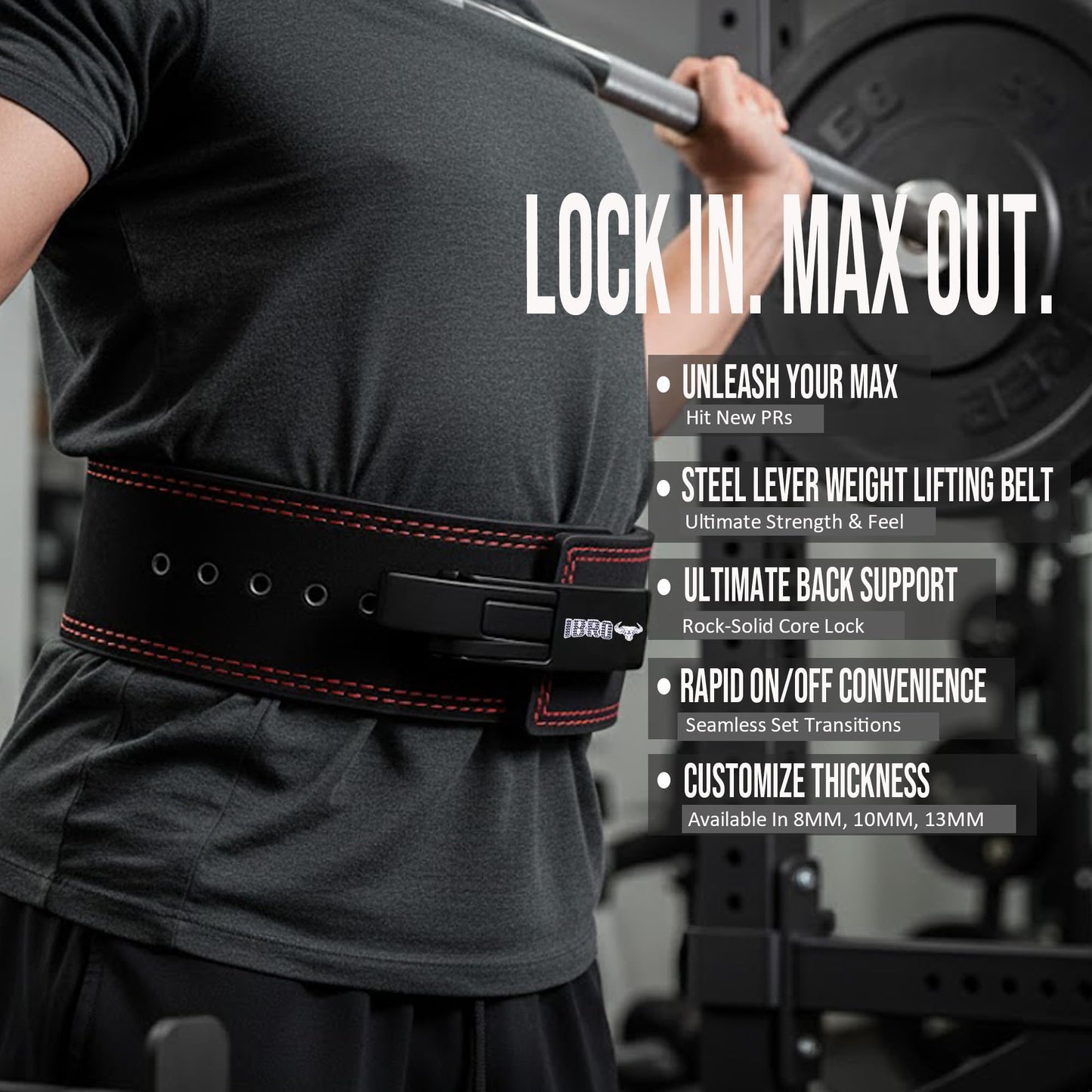 IBRO Powerlifting Lever Gym Belt – Power 10MM Extreme Heavy Duty Genuine Leather Belts - Squats Deadlifts Bodybuilding Weight Lifting IPF Power Lifting Strongman for Men 10mm Grey M