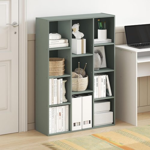 Furinno LUDER Bookshelf - 11-Cube Reversible Bookcase in Sage Green | Easy Assembly for Home & Office