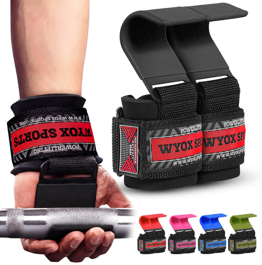WYOX Weight Lifting Hooks for Deadlift, Pull Ups & Rows – Heavy Duty Wrist Support Grips to Lift Heavier, Reduce Grip Fatigue & Improve Performance – Padded Straps for Men & Women (Pair of 2)