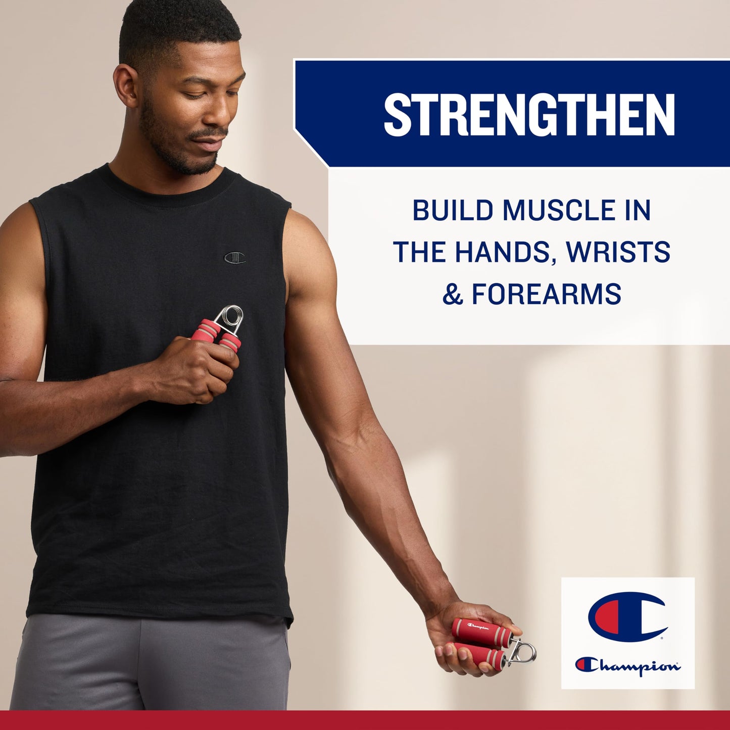 Champion 2-Pack Hand Grip Strengthener (Red), Medium Resistance Grip Strength Trainer with Soft Foam Handles, Forearm and Wrist Trainer for Home Gym Workouts, Stress Relief and Daily Conditioning