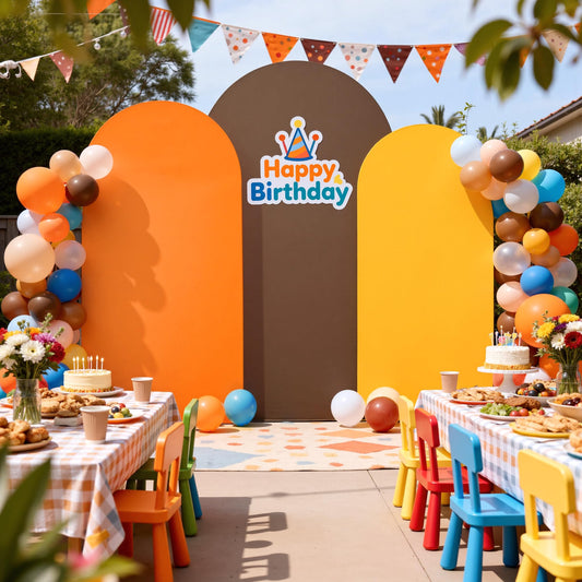 Safari Party Arch Covers Set of 3-7.2ft 6.6ft 6ft Wrinkle Free Stretchy Spandex Jungle Safari Arch Backdrop Cover for Theme Party Baby Shower Arch Photo Background Stand Cover-Brown Orange