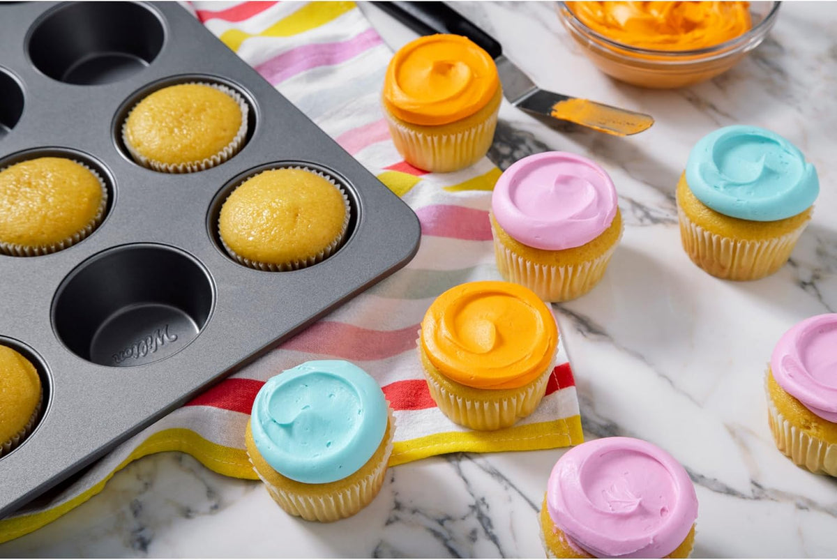Wilton Silver Non-Stick 12-Cup Muffin Pan - Durable Steel Bakeware for Cupcakes & Muffins