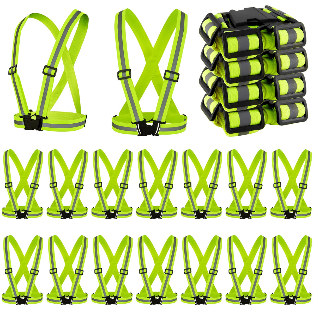 Hercicy 20 Pcs Reflective Vest High Visibility Safety Vests, Adjustable Running Gear Straps Lightweight Reflector for Construction (Yellow)