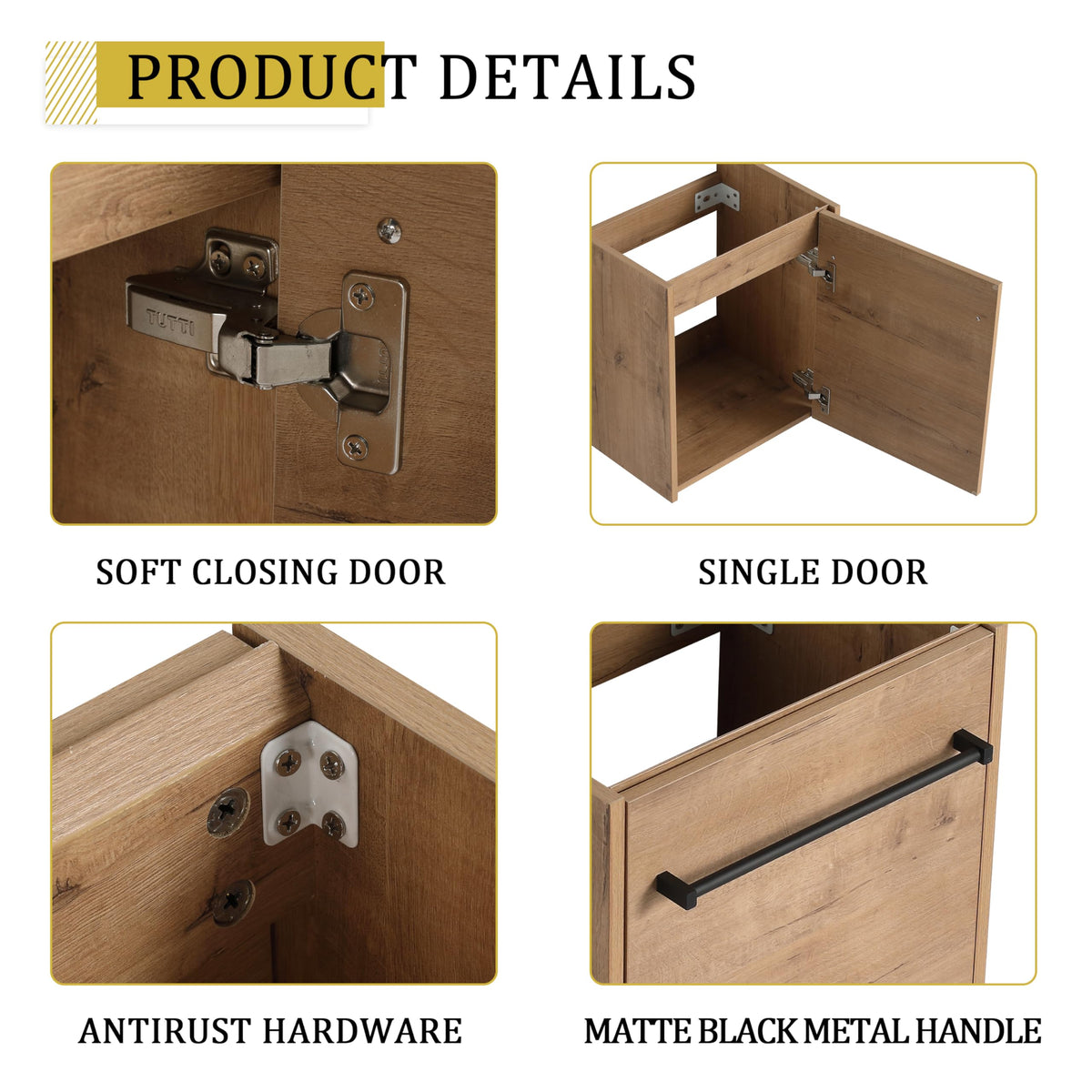 KEIKI 18'' Bathroom Vanity Cabinet with Sink, Wall Mounted Floating Bathroom Vanity with Soft-Close Cabinet Door, for Small Bathroom, Imitative Oak