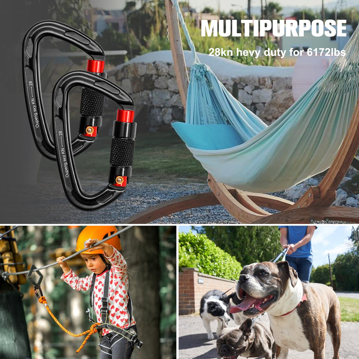 Auto Locking Carabiner Clips - 28KN (6172lbs) Heavy Duty Caribeaners ，4PCS Large Carabiner Clip for Keychains，Hammock，Camping, Gym, Hiking, Outdoor ，Dog Leash