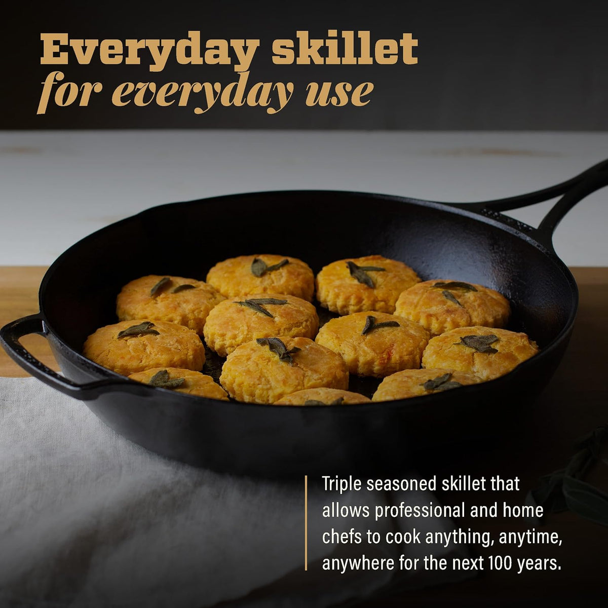 Lodge Blacklock 12" Triple Seasoned Cast Iron Skillet - Lightweight Design | Effortless Cleanup