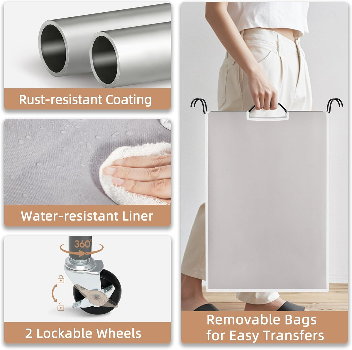Storage Maniac Laundry Sorter - 4-Section 47.5 Gal Hamper with Wheels & Removable Bags | Gray