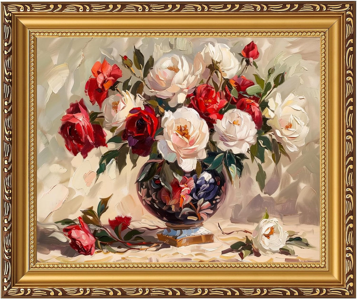 MIEVU Gold Vintage Framed Wall Art | Floral Canvas Prints for Living Room & Bedroom - 8x10in