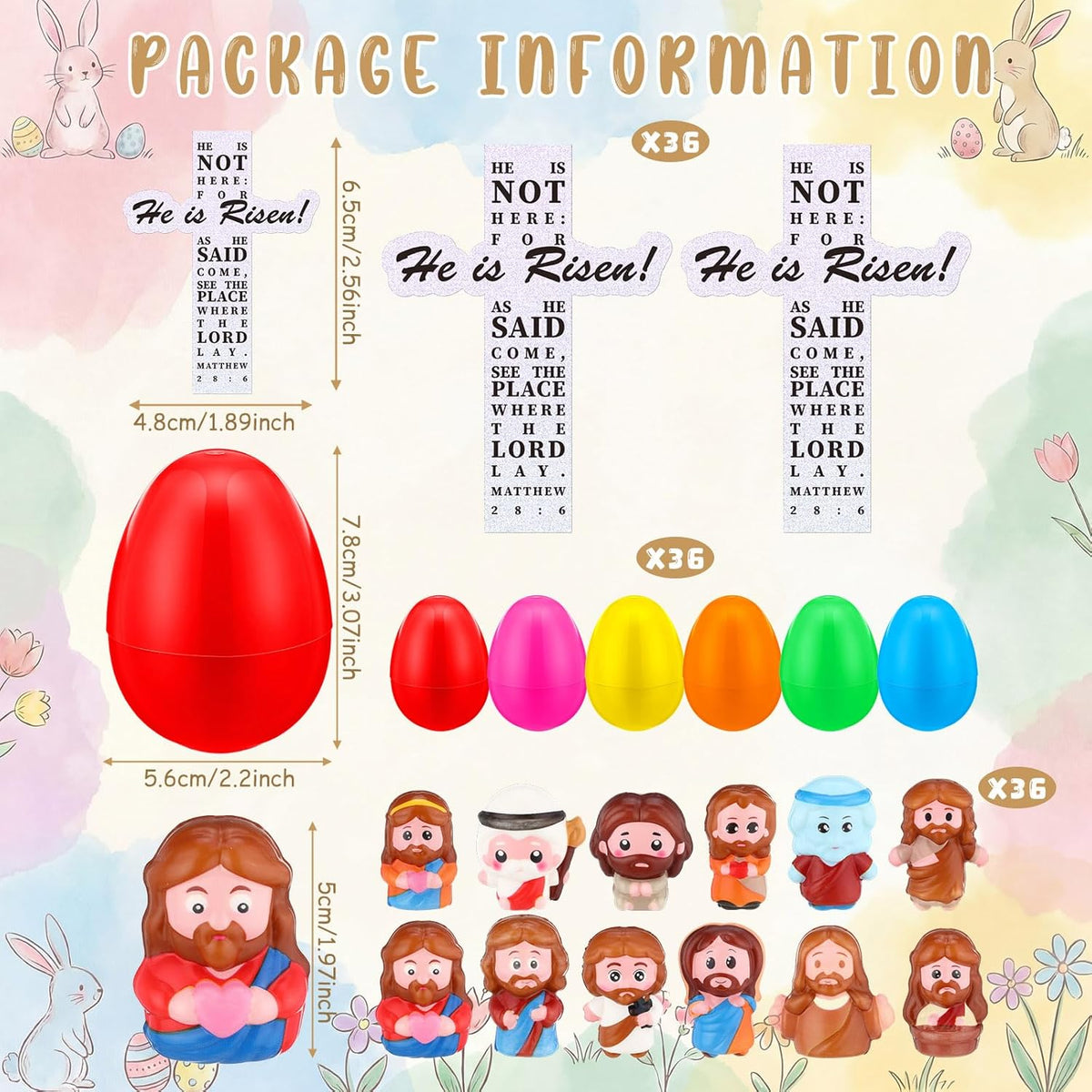 Novabright Easter Egg Set - 36 Colorful Eggs with Jesus Figures & Scripture Stickers | Perfect for Church Hunts