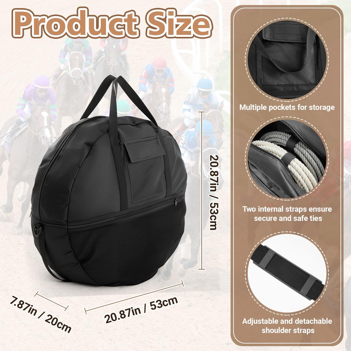 Shinylin 21 x 8 Inch Double Rope Bag with Strap for Trail and Working, Adjustable Strap Round Carry Bag for Roping Equipment Equestrian Accessories