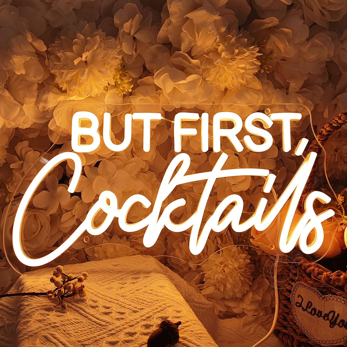 SYLHOME But First Cocktails Led Neon Light Sign Home Bar Shop Bedroom Man Cave Wall Sign Decor Wedding Birthday Party Light Up Sign Celebrate Backdrop USB 15.75"X7.9"