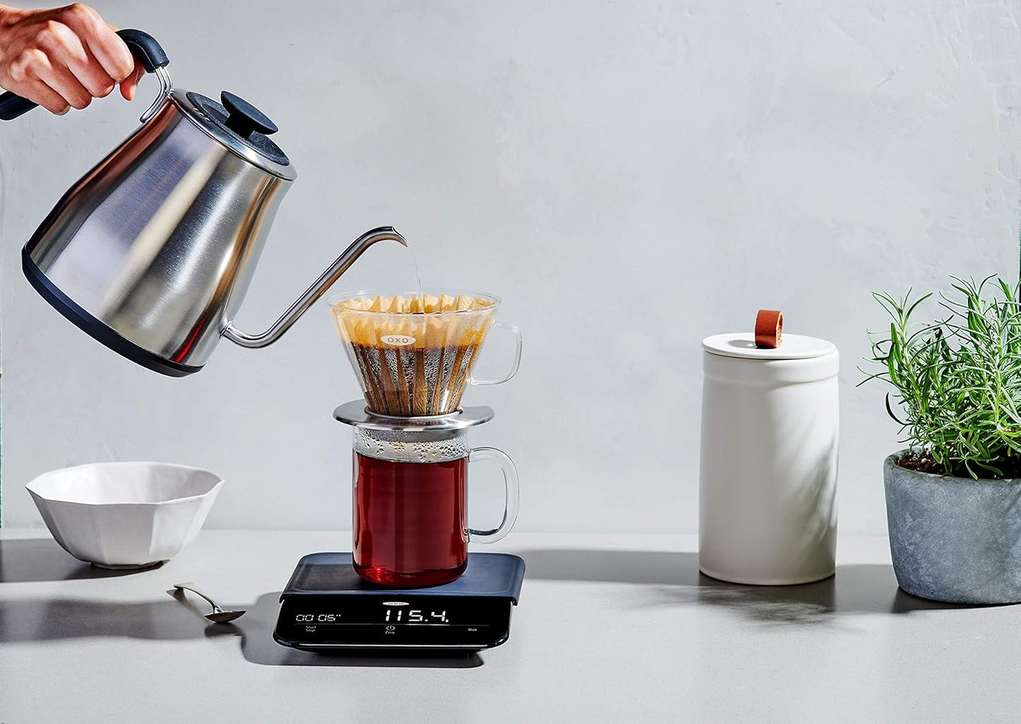 OXO Brew Gooseneck Electric Kettle - Adjustable Temperature Hot Water Kettle for Pour Over Coffee & Tea, 1L Stainless Steel