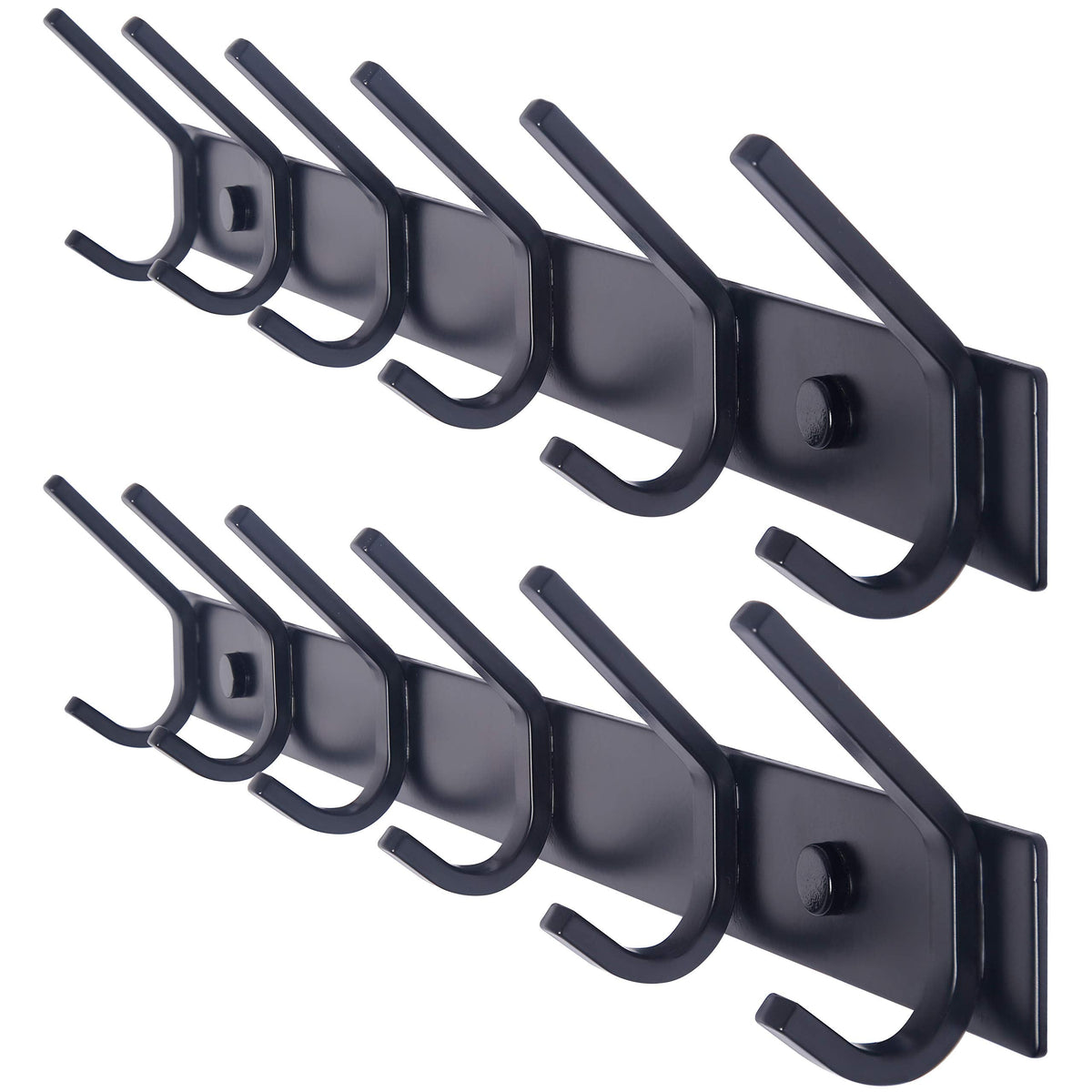 WEBI Coat Rack Wall Mounted,17-1/8 Inch Coat Hooks for Hanging Coats,Heavy Duty Metal Hook Rack Rail with 6 Double Dual Hooks Coat Hanger Wall Mount for Clothes Jacket,Black,2 Packs