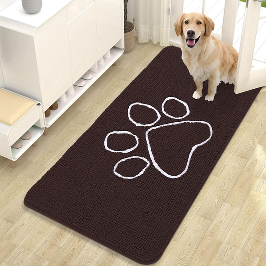 OLANLY Dog Door Mat - Absorbent Non-Slip Mud Mat for Paws | 47x24 Inch, Quick-Dry Chenille, Brown