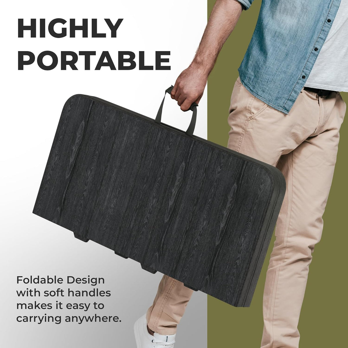 Modern Space 34" Square Foldable Table - Heavy Duty Portable Design with Built-In Handle | Ideal for Events, Picnics, and More
