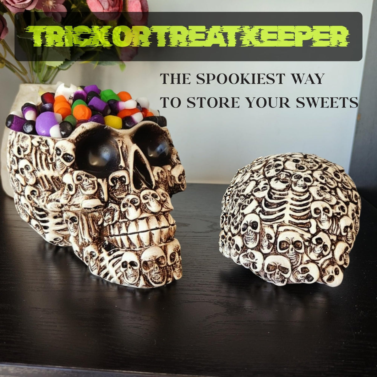 Gothic Skull Storage Box - Decorative Ossuary Design with Hidden Compartment, Hand-Painted Polyresin Skeleton Head Container for Jewelry, Keys & Small Items, Macabre Home Decor Conversation Piece