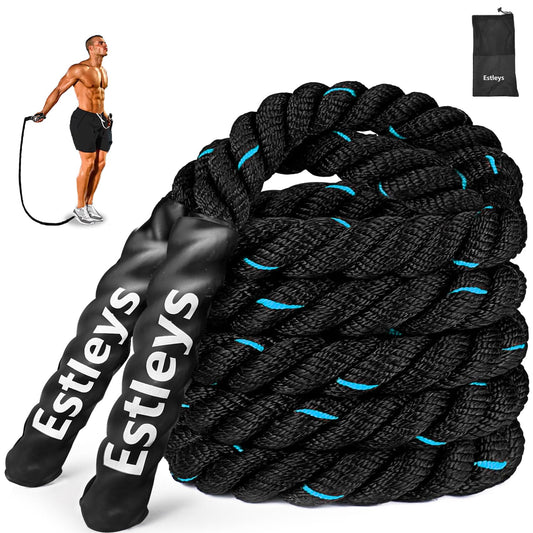 Estleys 5lb Weighted Jump Rope for Men and Women, Adult Heavy Skipping Rope, Heavy Jump Ropes for Home Workout, Weight Loss, Shaping Body, Total Body Workout Equipment (Black & Blue)