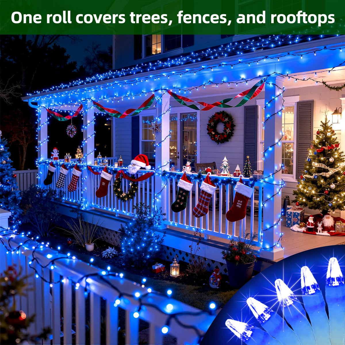 300LED Chrstmas Lights, 75ft Indoor Outdoor Christmas String Lights with 12 Modes, Blue LED String Lights with Timer Dimmable Waterproof for Outside Tree Fence Garden Xmas Wedding Party Decor Blue